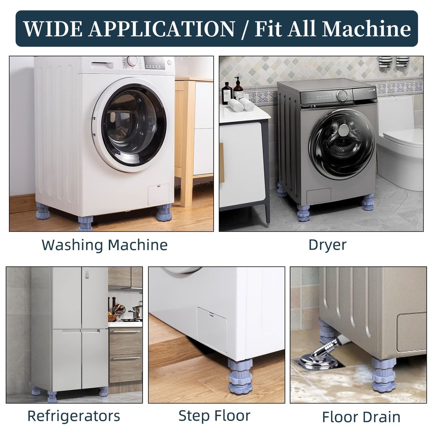 Washing machine support, anti vibration washing machine support adjustable washer anti vibrasion pads, washer & dryer pedestals, Washing Machine Accessory Anti- Skid Pad PVC Lifting Pad Non-Slip ( 1 Pc )