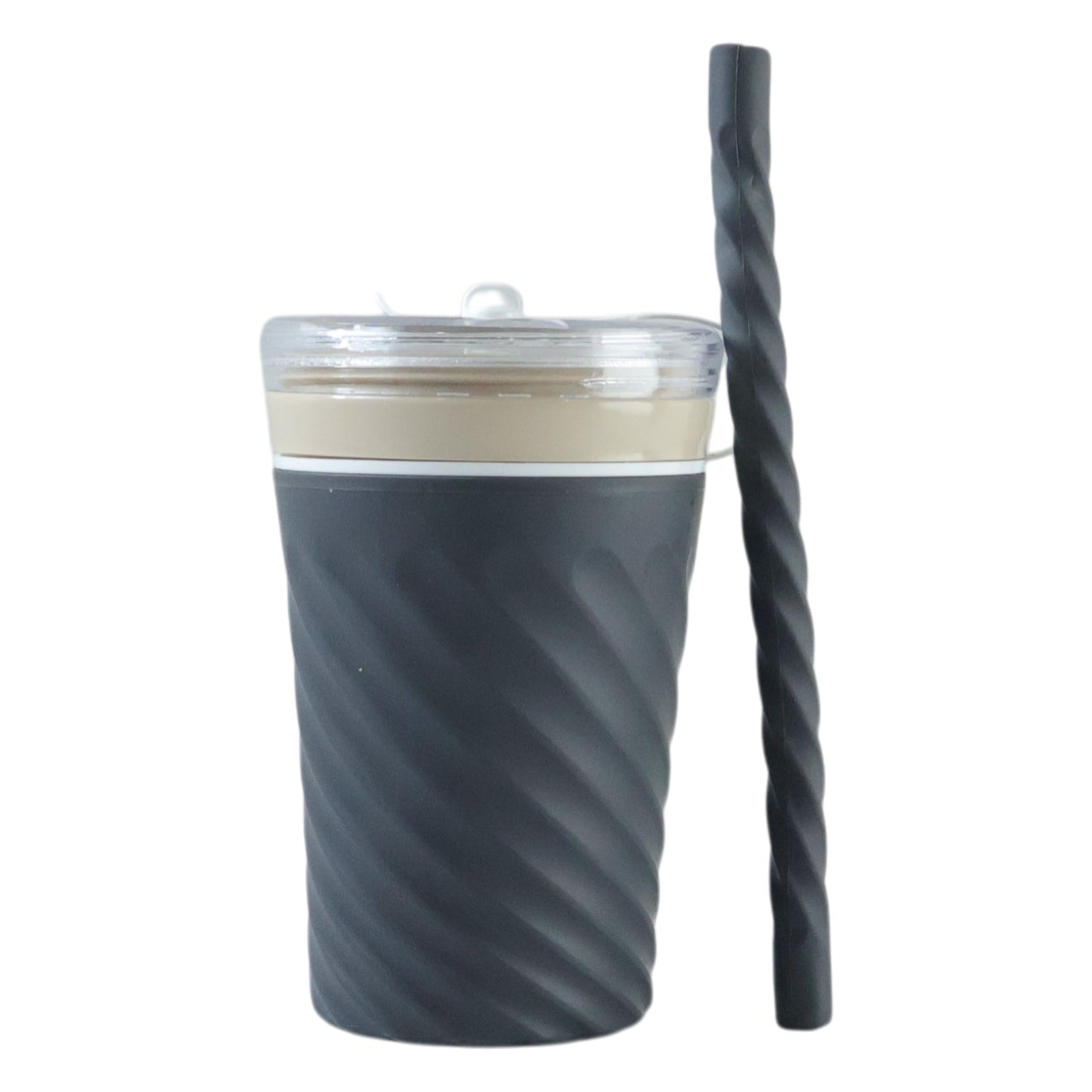 Swirl Design Drinking Tumbler Cup with Lid and Straw (1 Pc)