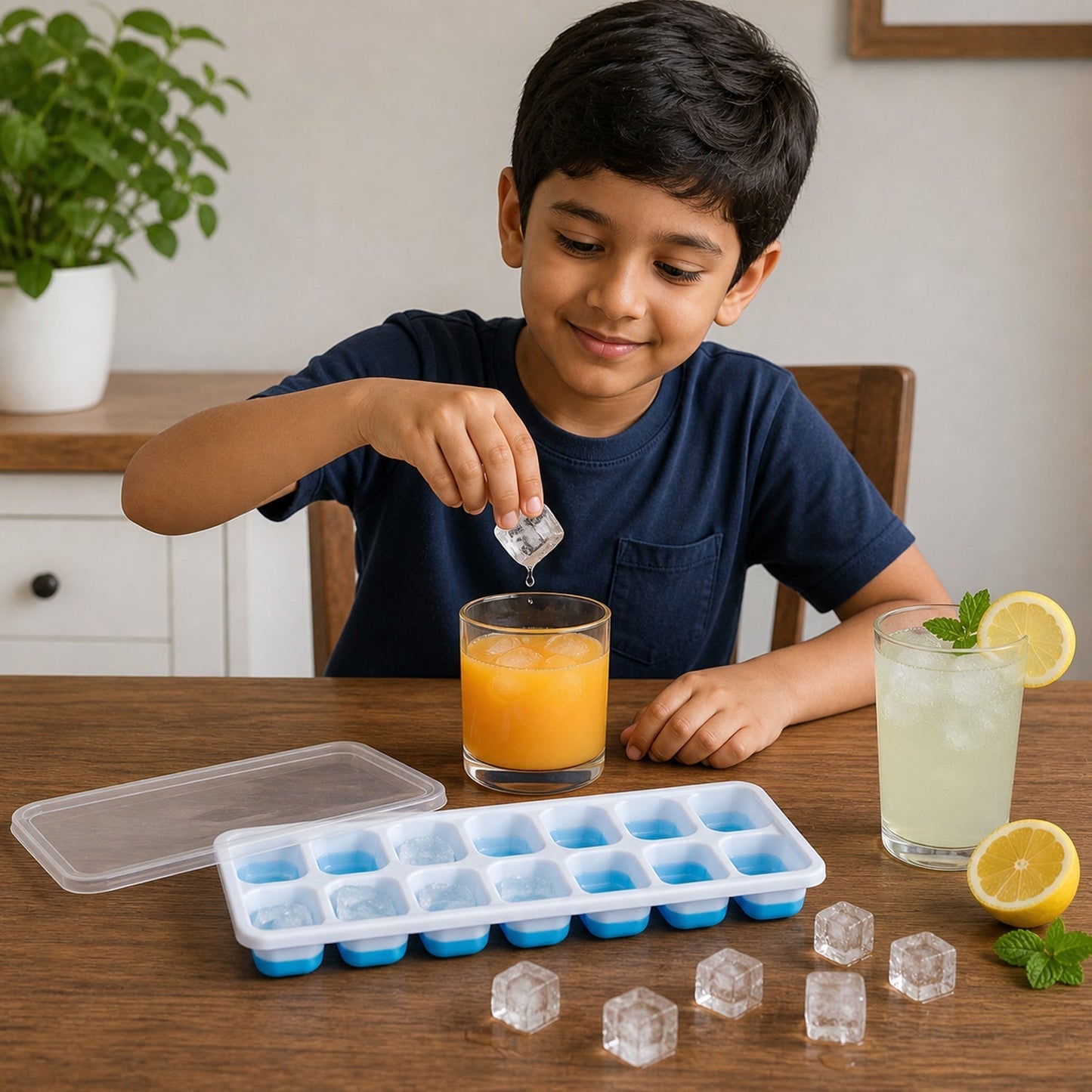 Multipurpose Plastic Ice Cube Tray With Lid (1 Pc, 14 Gride)