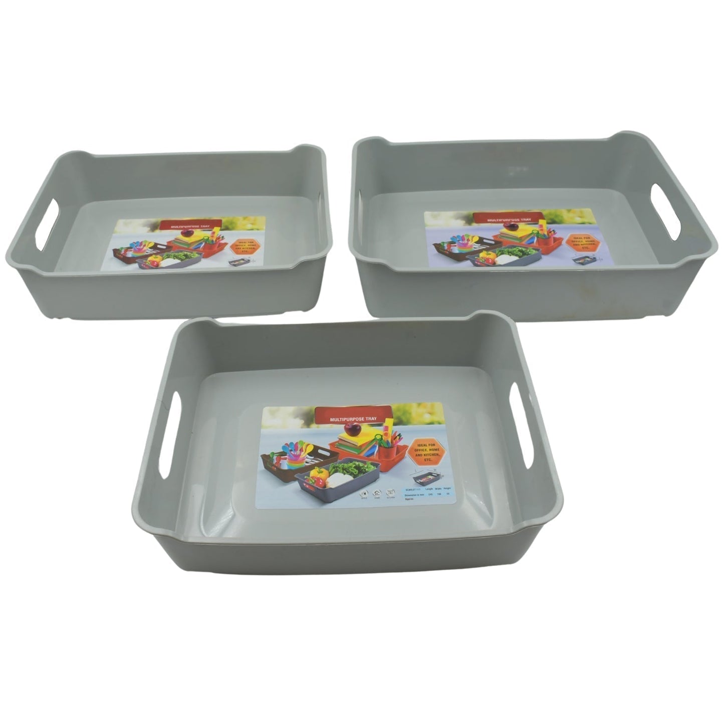 Multipurpose Organising & Storage Plastic Tray, Fruit & Vegetable/ Multi Purpose Tray, Organizer for Kitchen, Countertop, Cabinet, Bathroom Plastic Storage Basket For Store Fruits, Vegetables, Magazines, Cosmetics, Stationary Set of 3