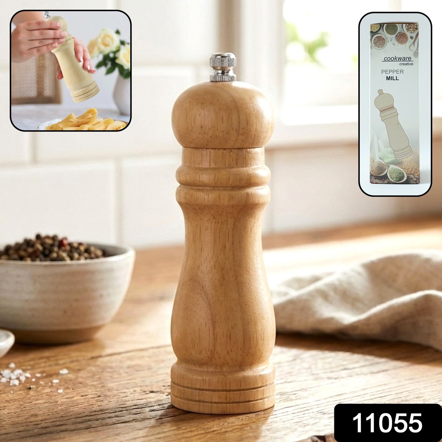 Classic Wooden Manual Pepper Grinding Mill (1 Pc)