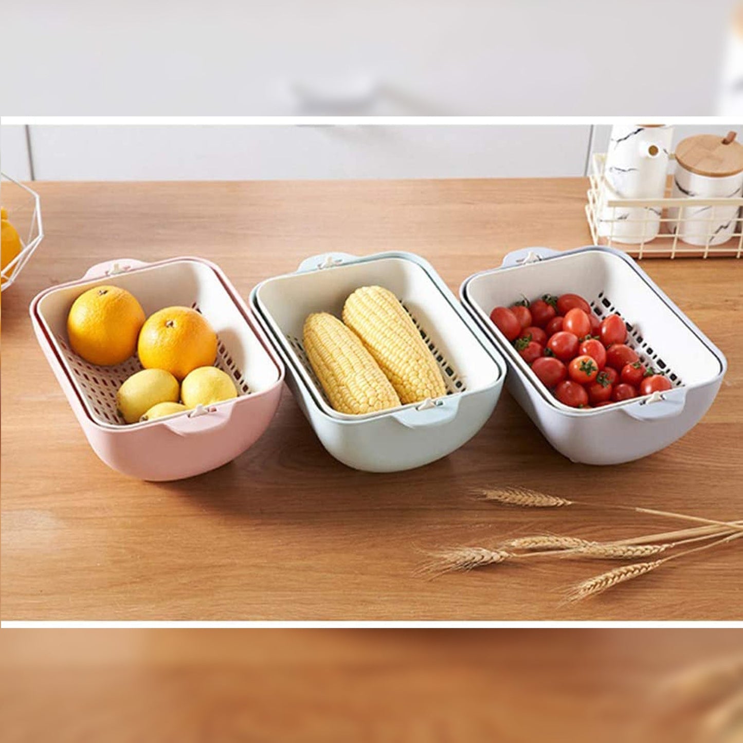 Multifunctional BPA Free Double Layered Plastic Rotatable Strainer Basket (Multicolor)
