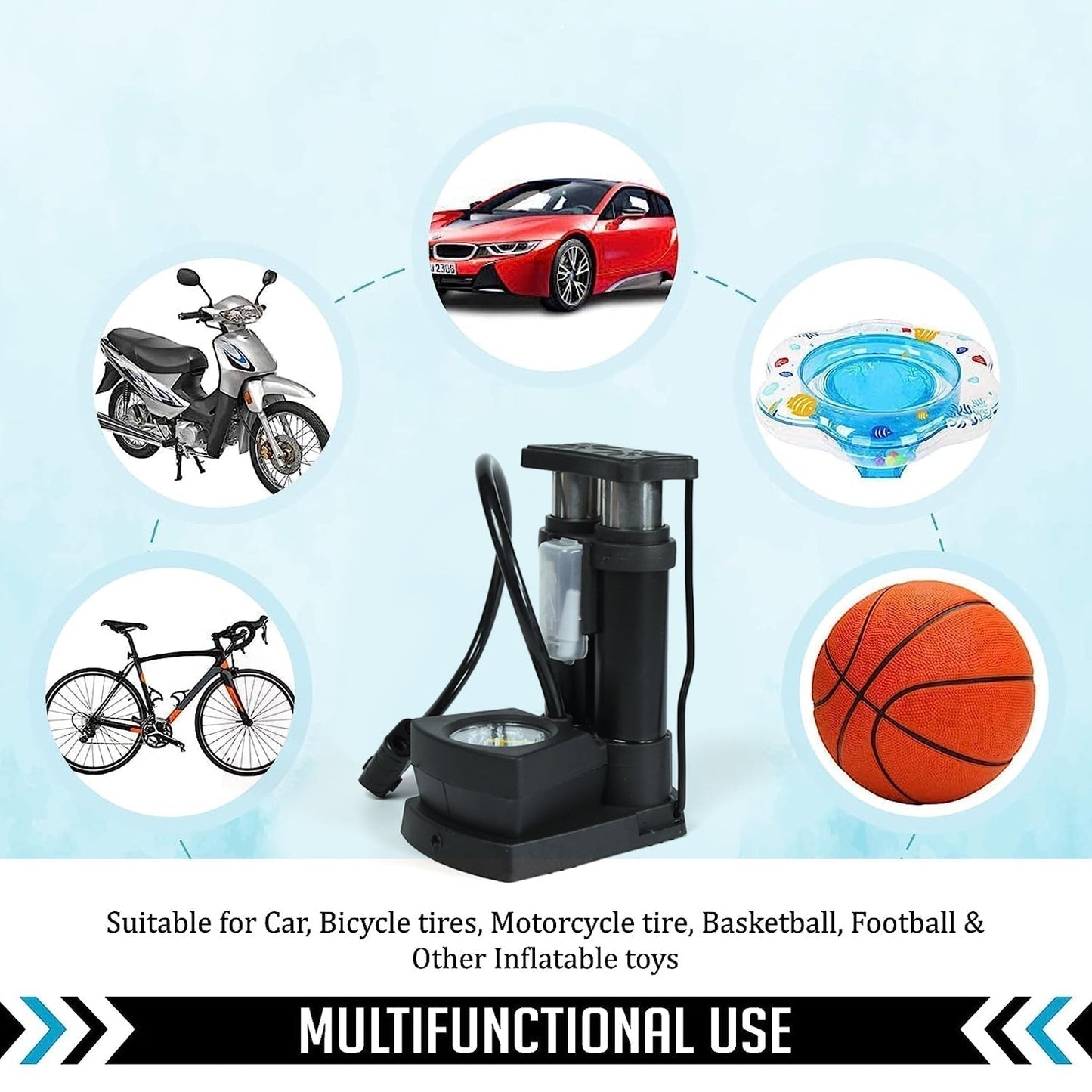 Portable Mini Bike Pump with Gauge