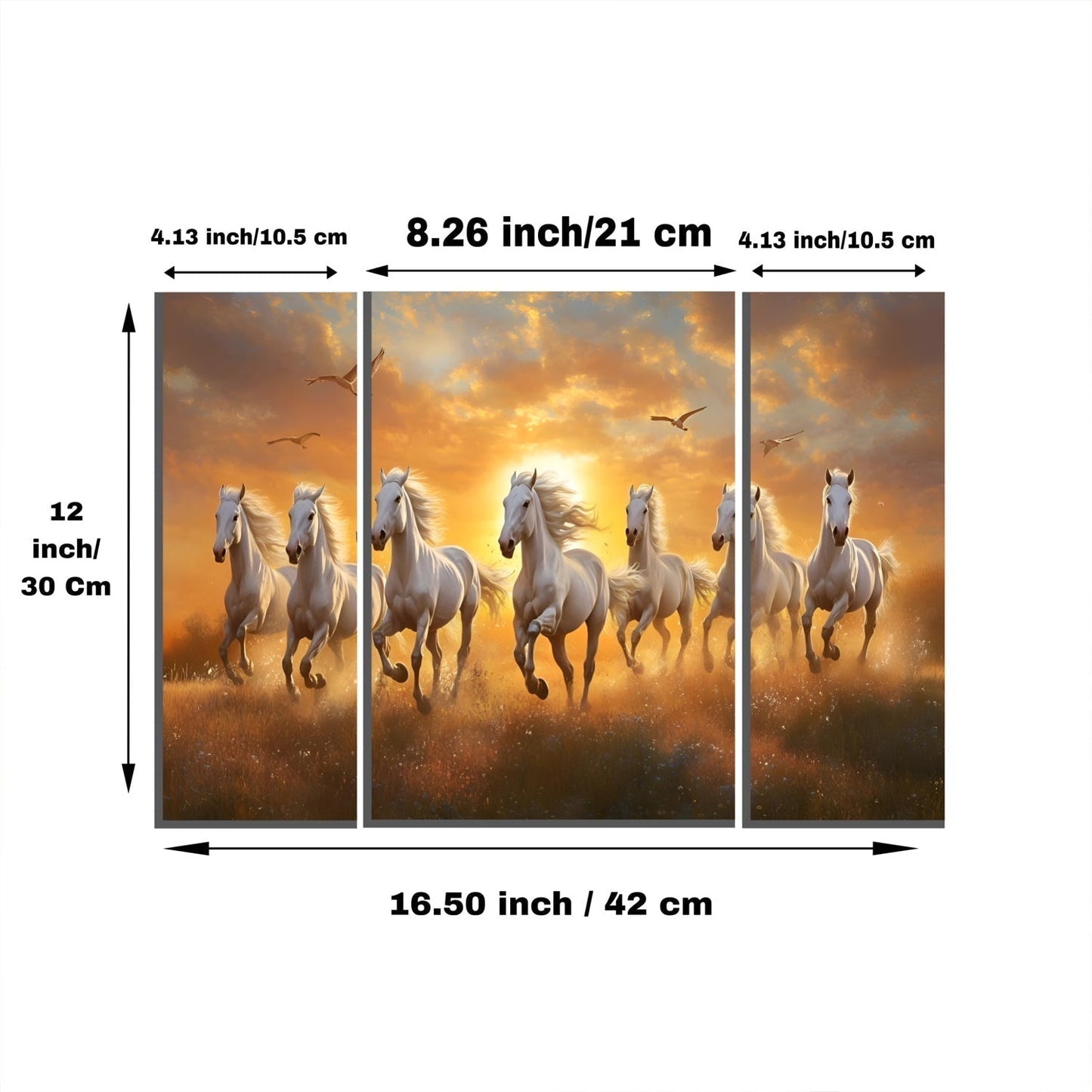 Horses Sunset 3 Panel MDF Wall Art Painting 16.5x12 Inch