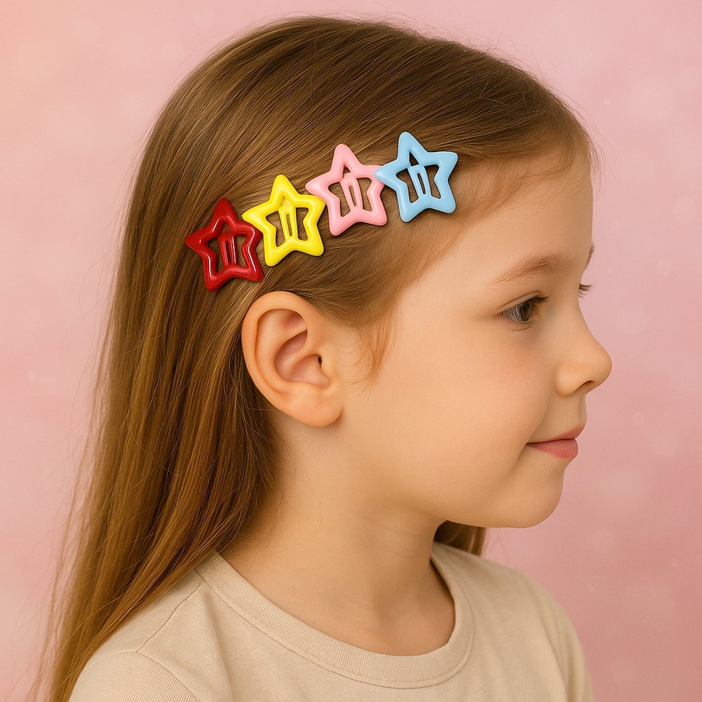 Metal Printed Star Shape Hair Clips (10 Pcs Set)