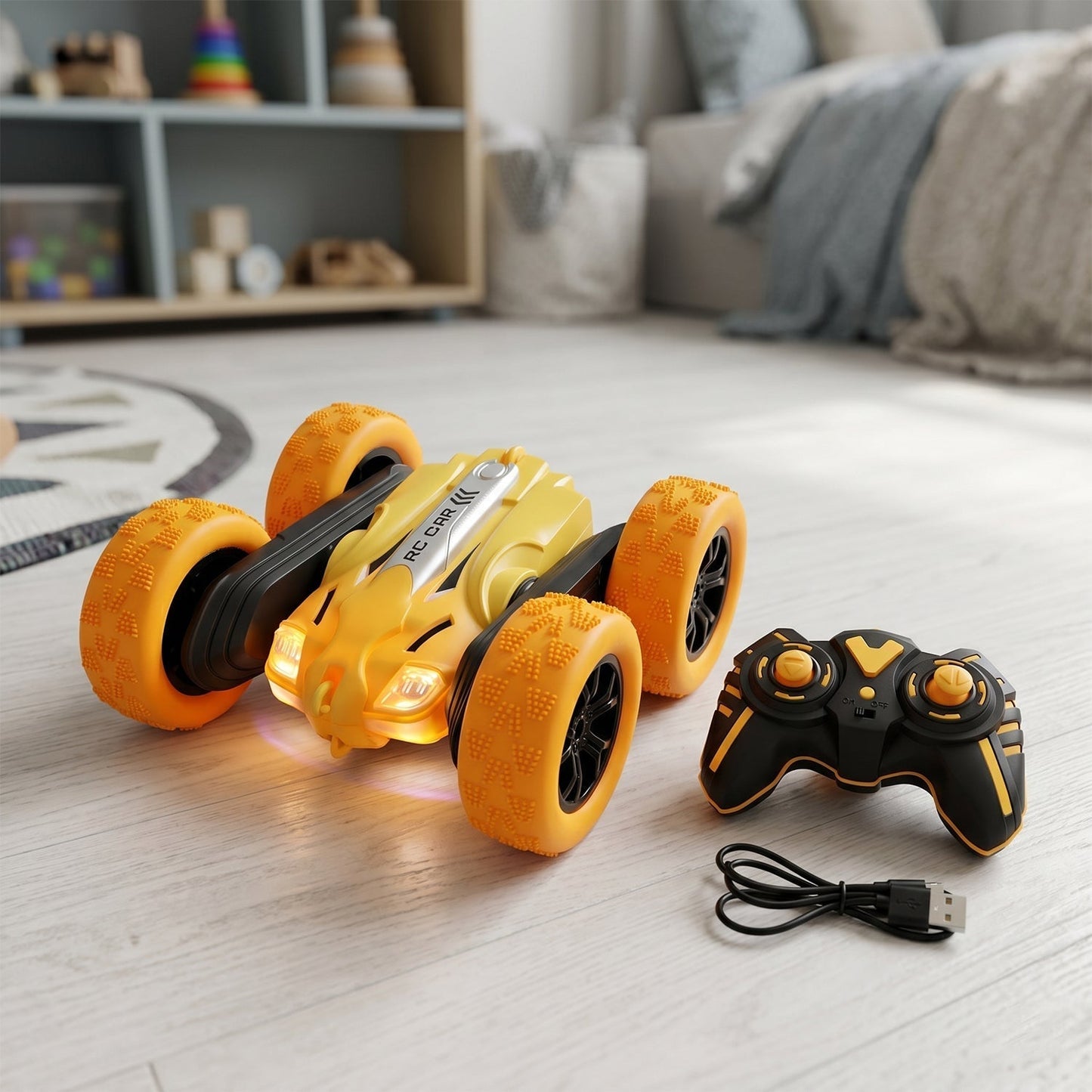 Remote Control Double Flip Stunt Car Rechargeable RC Toy for Kids Play (1 Pc)