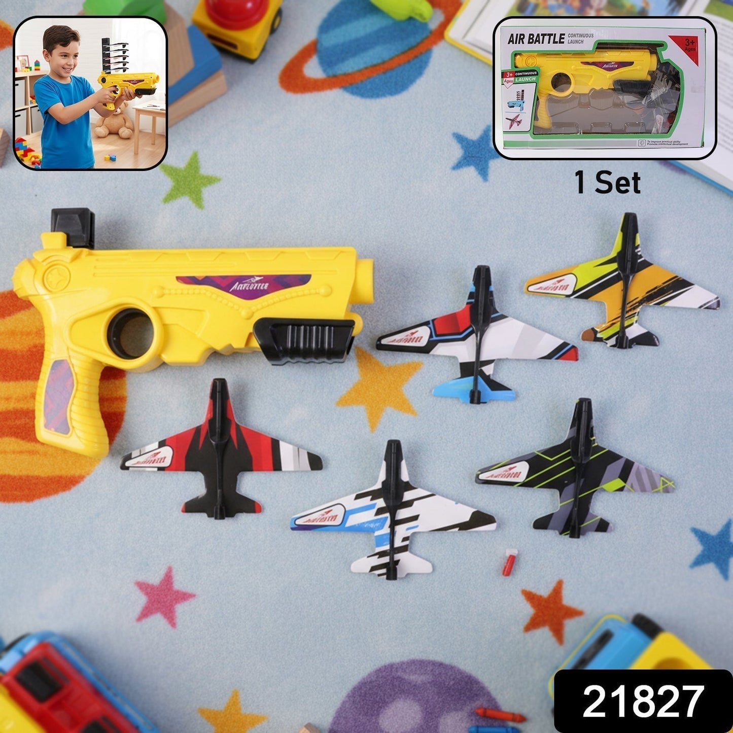 Air Battle Plane Launcher Gun Toy for Kids – Foam Glider Set (1 Set)