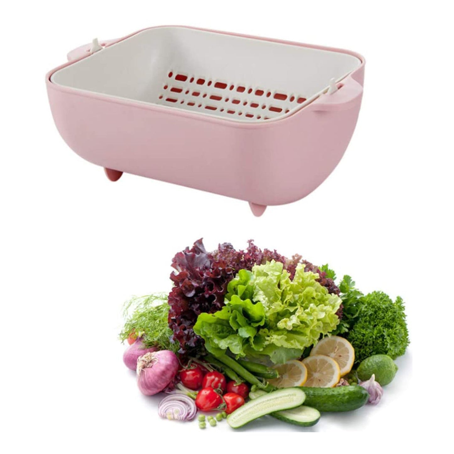 Multifunctional BPA Free Double Layered Plastic Rotatable Strainer Basket (Multicolor)
