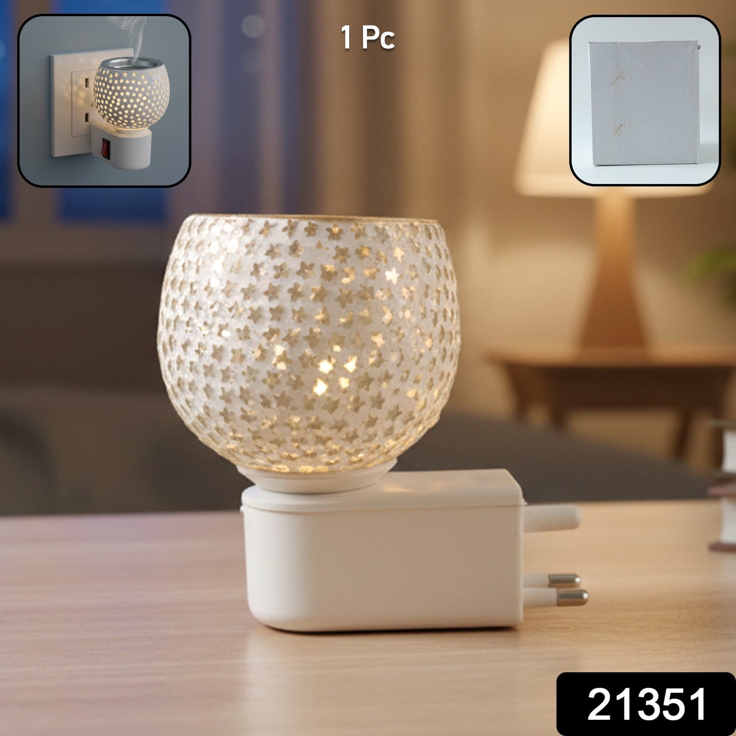 Premium Plug-In Star Cut Glass Aroma Diffuser Night Lamp (1 Pc)