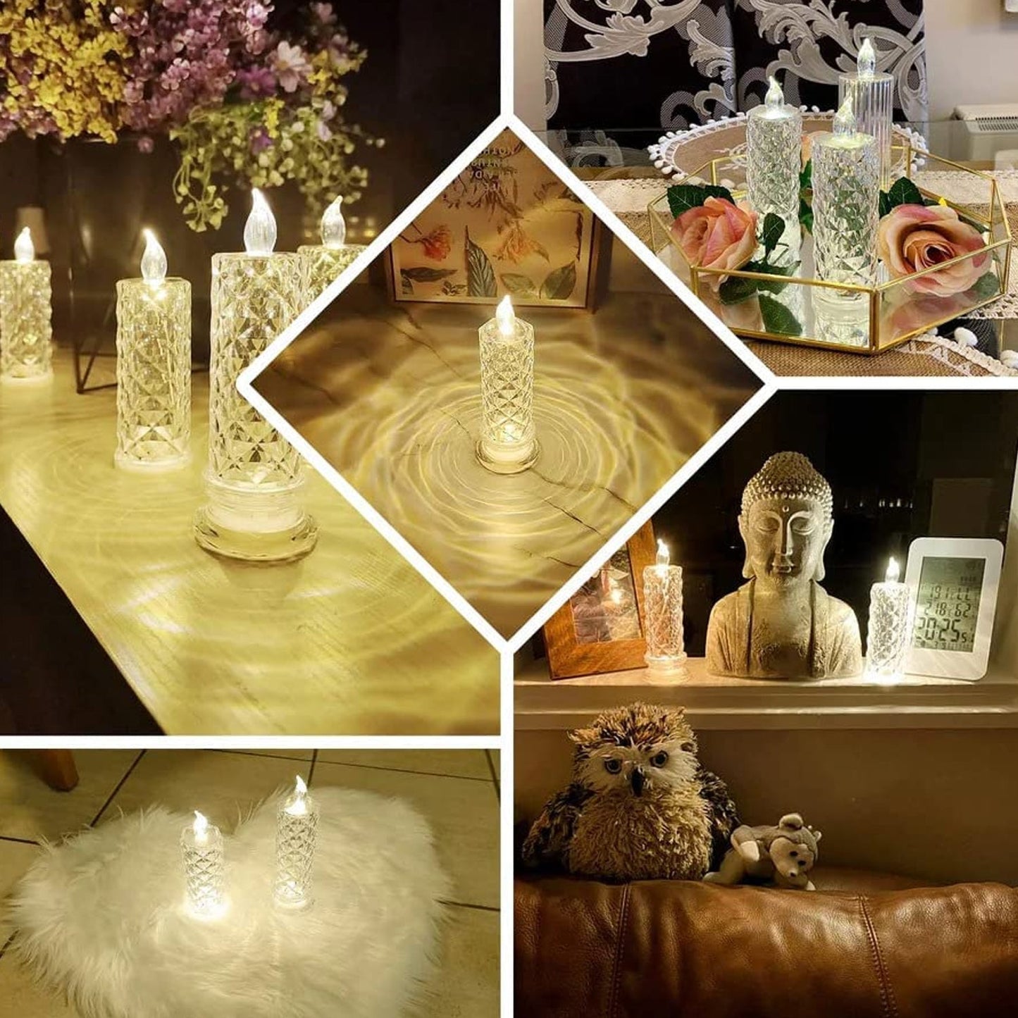 Rose Candles LED Flameless and Smokeless Decorative Acrylic Transparent Candles Led Tea Light Candle Perfect for Gifting, Home, Diwali, Christmas, Crystal Candle Lights (1 Pc) (MOQ :- 12 pc )