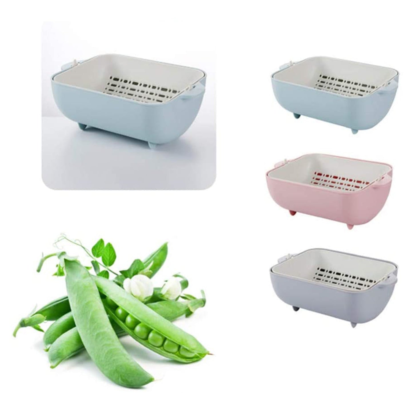 Multifunctional BPA Free Double Layered Plastic Rotatable Strainer Basket (Multicolor)
