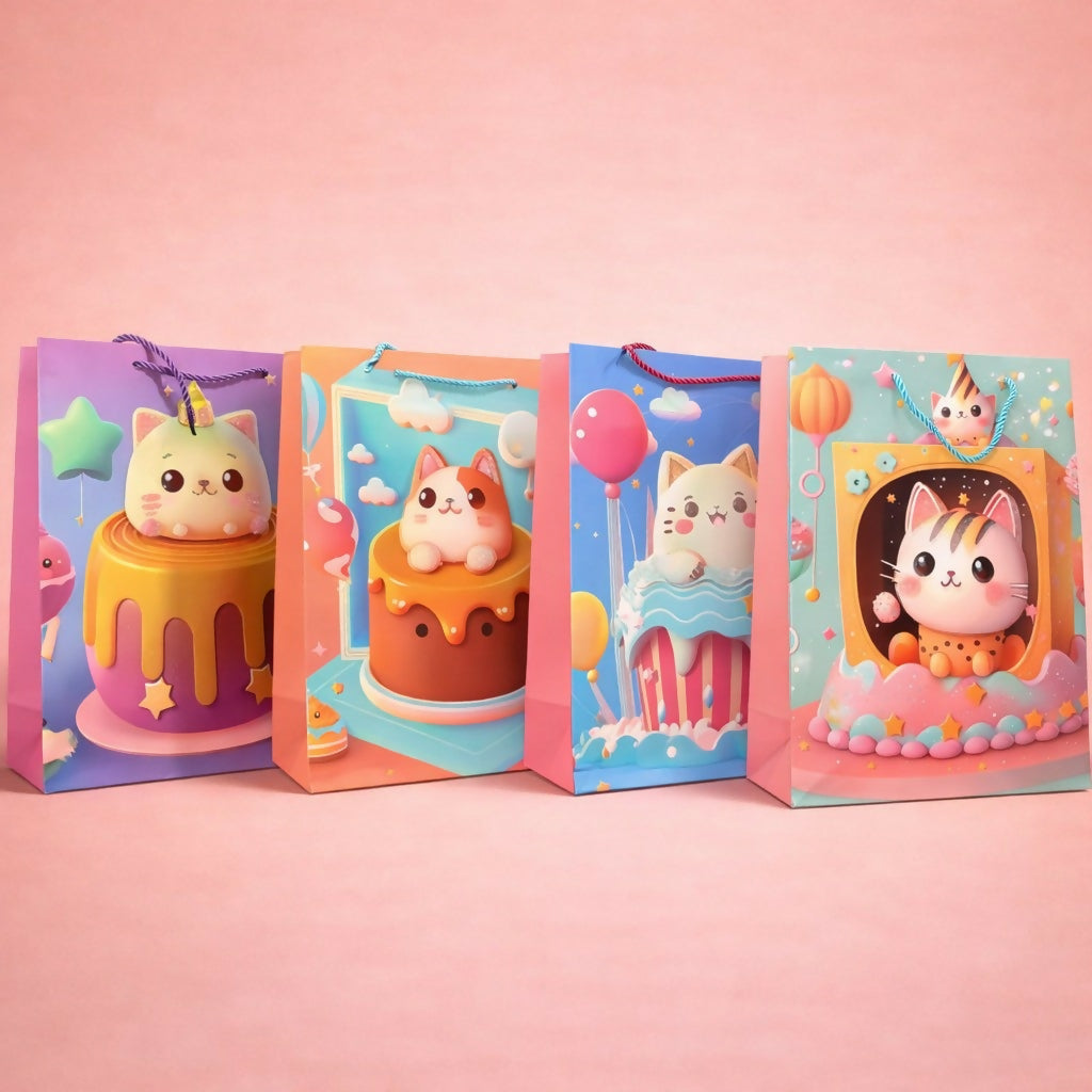Cute Cartoon Cat Design Gift Paper Bag with Handle 1 Piece