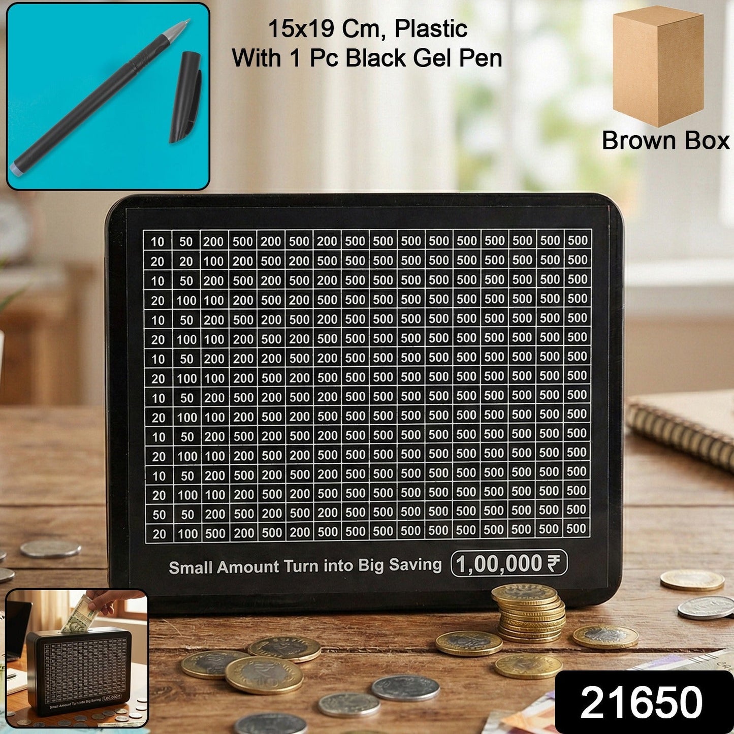 Reusable Money Saving Piggy Bank with Black Gel Pen (15 × 19 cm, 1 Pc)
