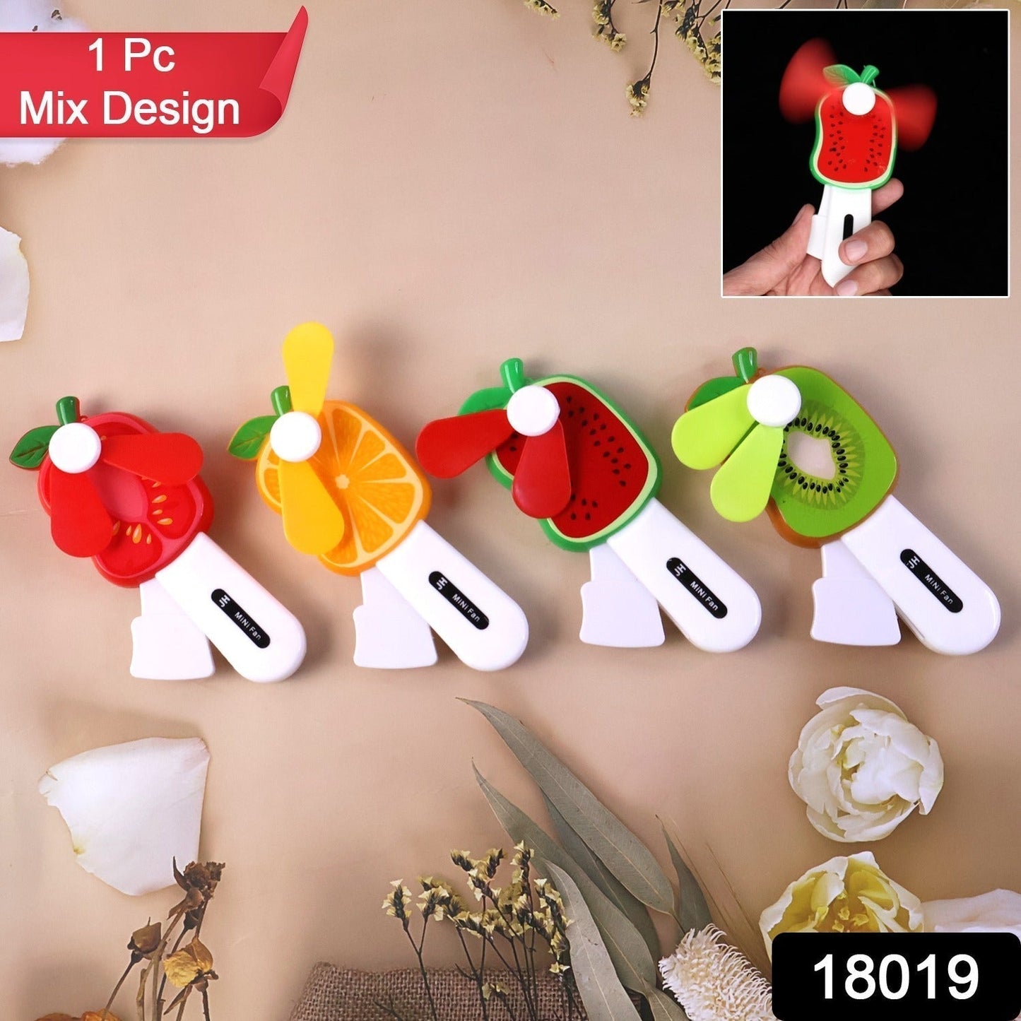 Mini Hand Pressure Fruit-Shaped Fan for Kids (1 Pc / Mix Design)