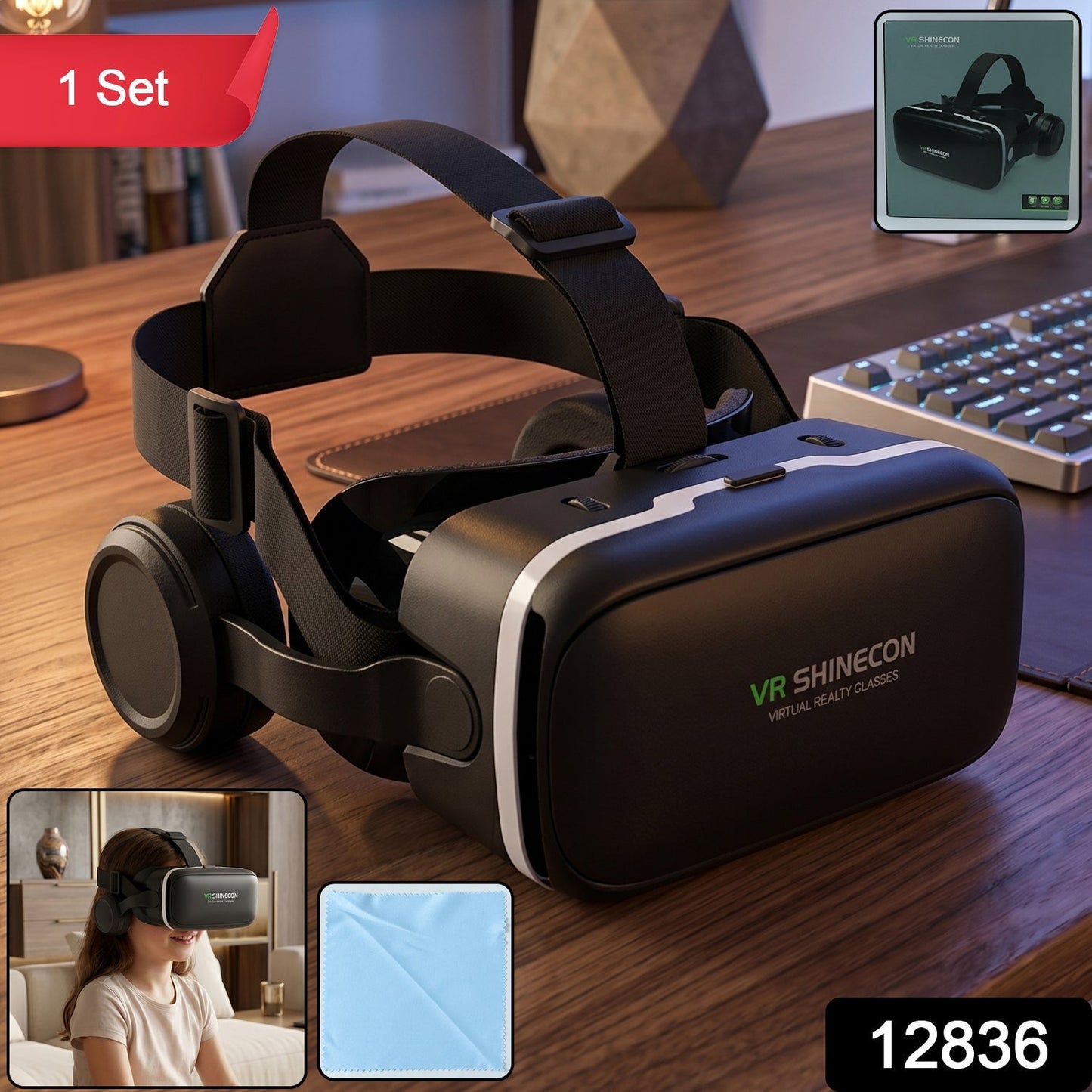 3D / HD VR Glasses Virtual Reality Goggles Headset for iOS for Android Smartphone VR Goggles-For 3D VR Movies Video Games with Headphones (1 Pc)