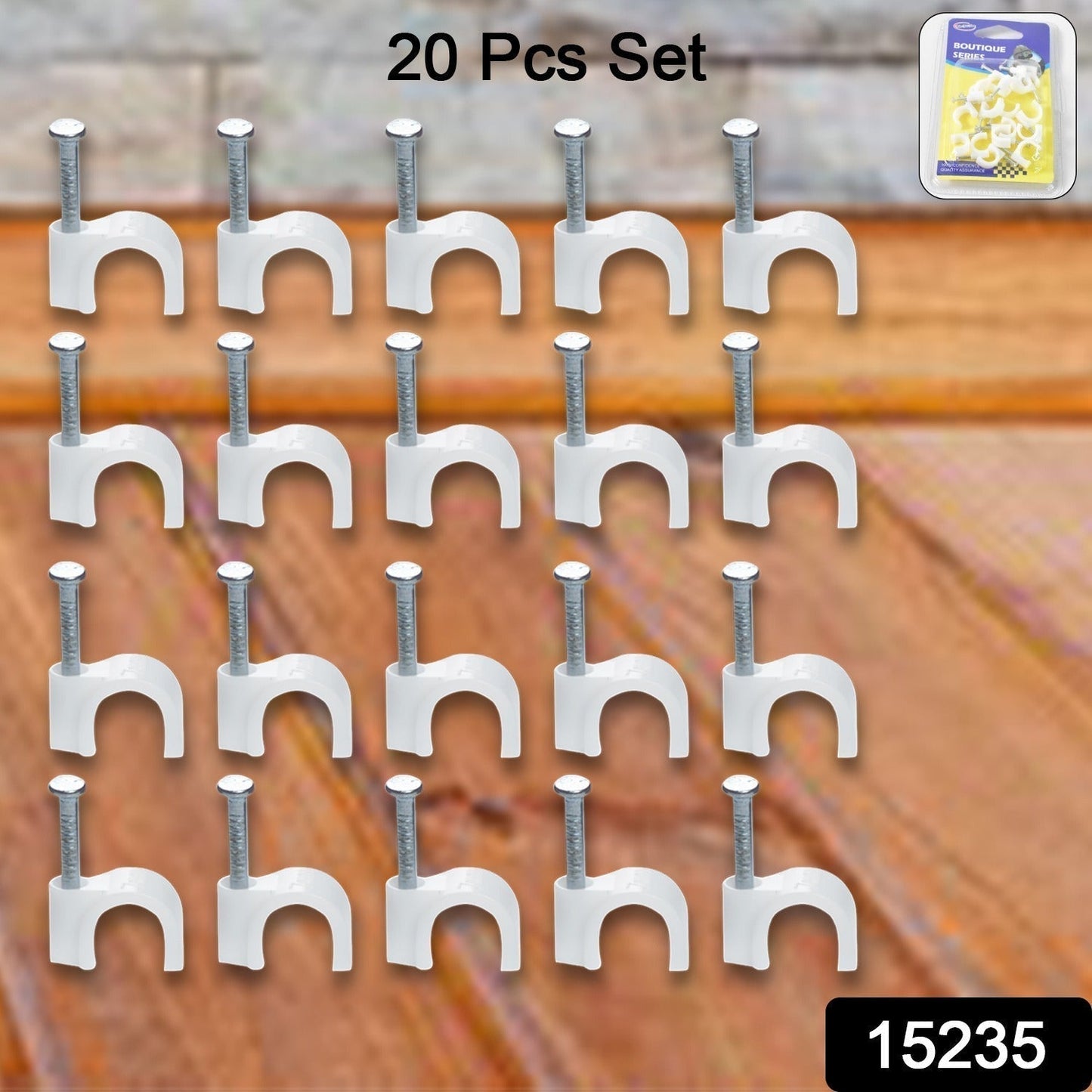 Wire Wall Clips, Plastic Cable Clips Round Wire Pins with Steel Nail (20 Pcs Set)