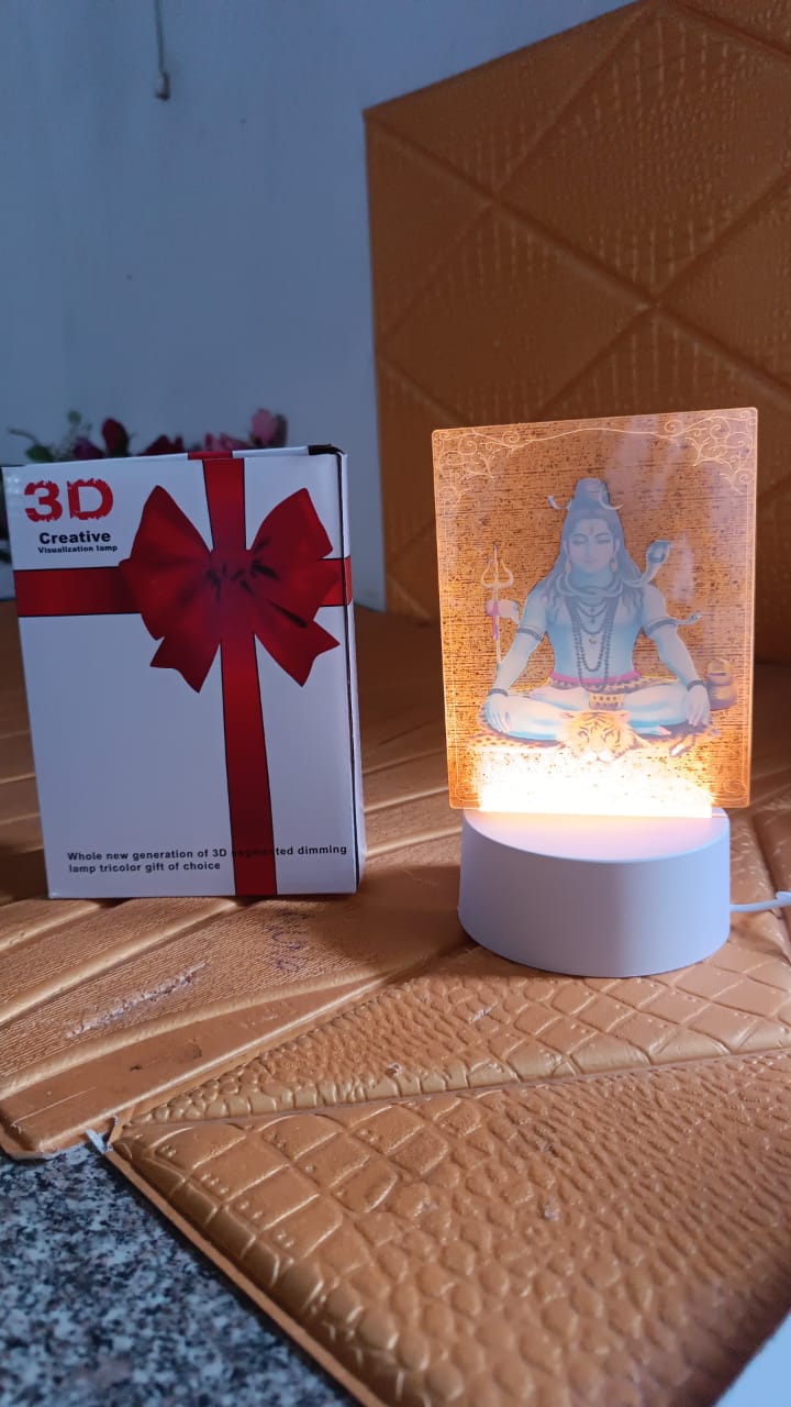 Beautiful 3D Lord Shiva Frame with Soft White Light (1 Pc)