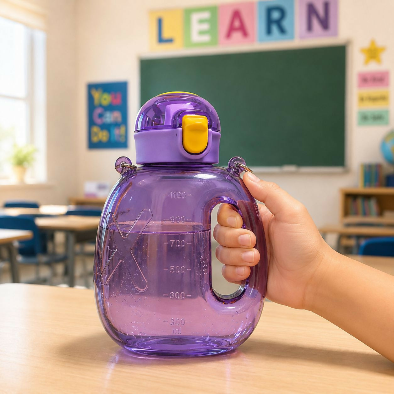 Purple 1200 ML Kids Water Bottle with Straw & Adjustable Carry Sling