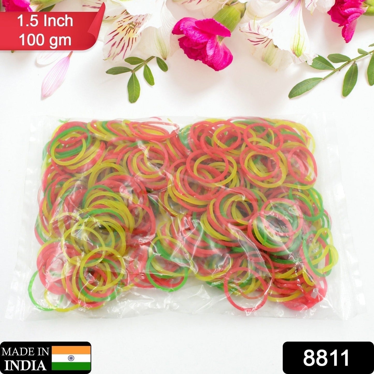 Strong & Reusable Rubber Bands: Multicolor for Office, Home & School (1.5 Inch 100 GM), Hair accessories