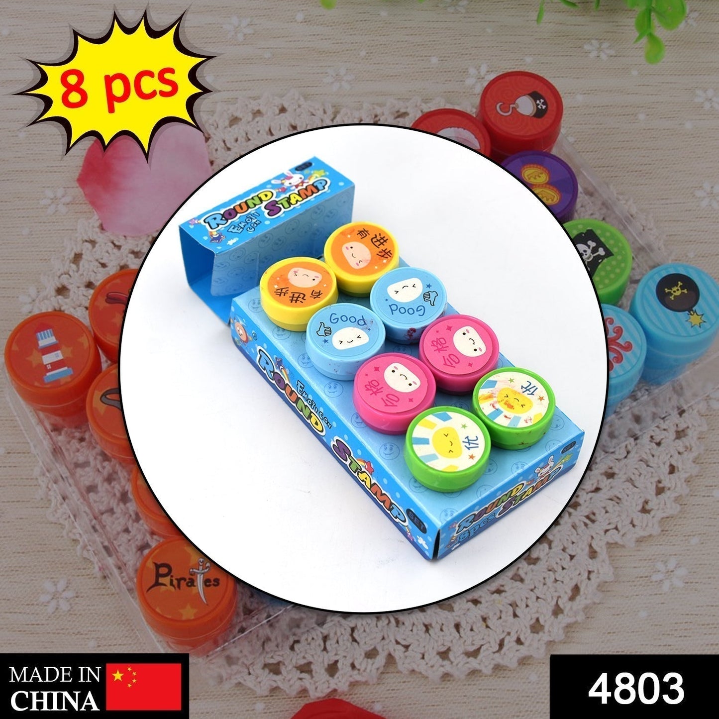 Emoticon Stamps 8 pieces in Round Shape Stamp for Kids Theme Stamps for School Craft & Prefect Gift for Teachers, Parents and Students (Multicolor)