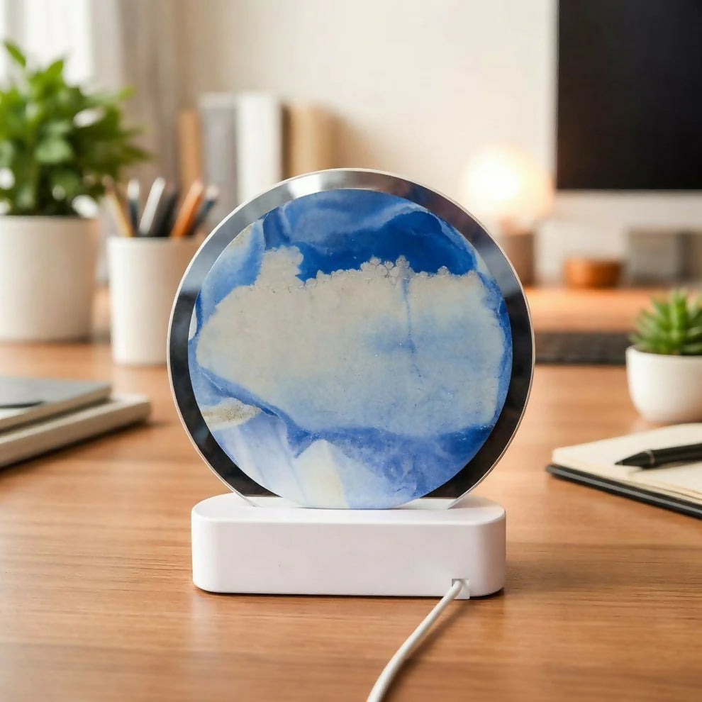 Blue Moving Sand Art LED Lamp Round Decorative Desk Night Light