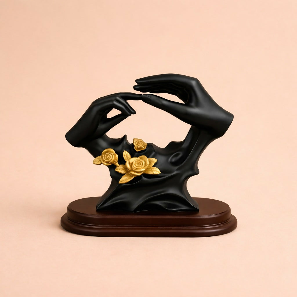 Abstract Hand Sculpture Showpiece with Gold Floral Design Decor