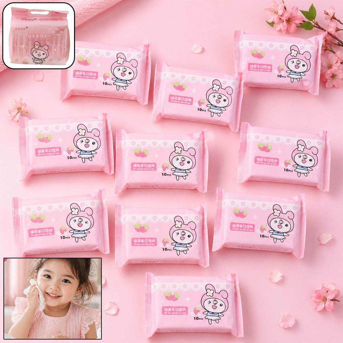 Cartoon Printed Soft Wet Wipes Pack 100Pc (10 Pack x 10 Pc Each)
