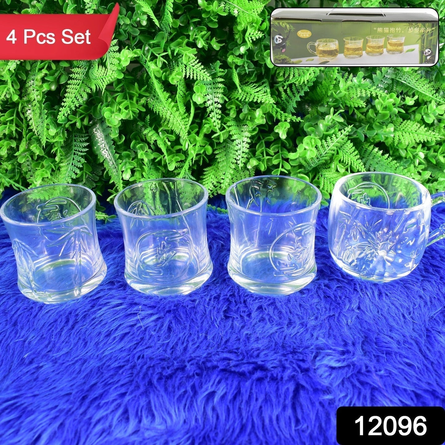 Glass 3 Pc Mug & 1 Pc Cup Set, Water glass (4 Pcs Set)