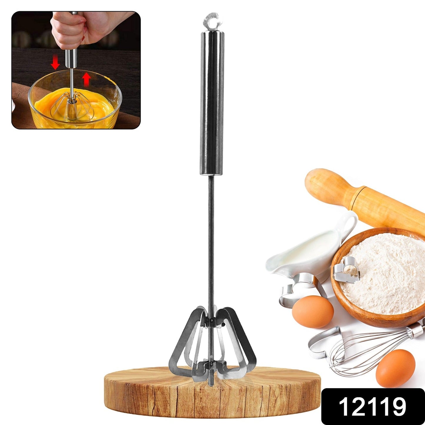 Hand Push Mixer, Egg Whisk, Stainless Steel Blender (1 Pc)