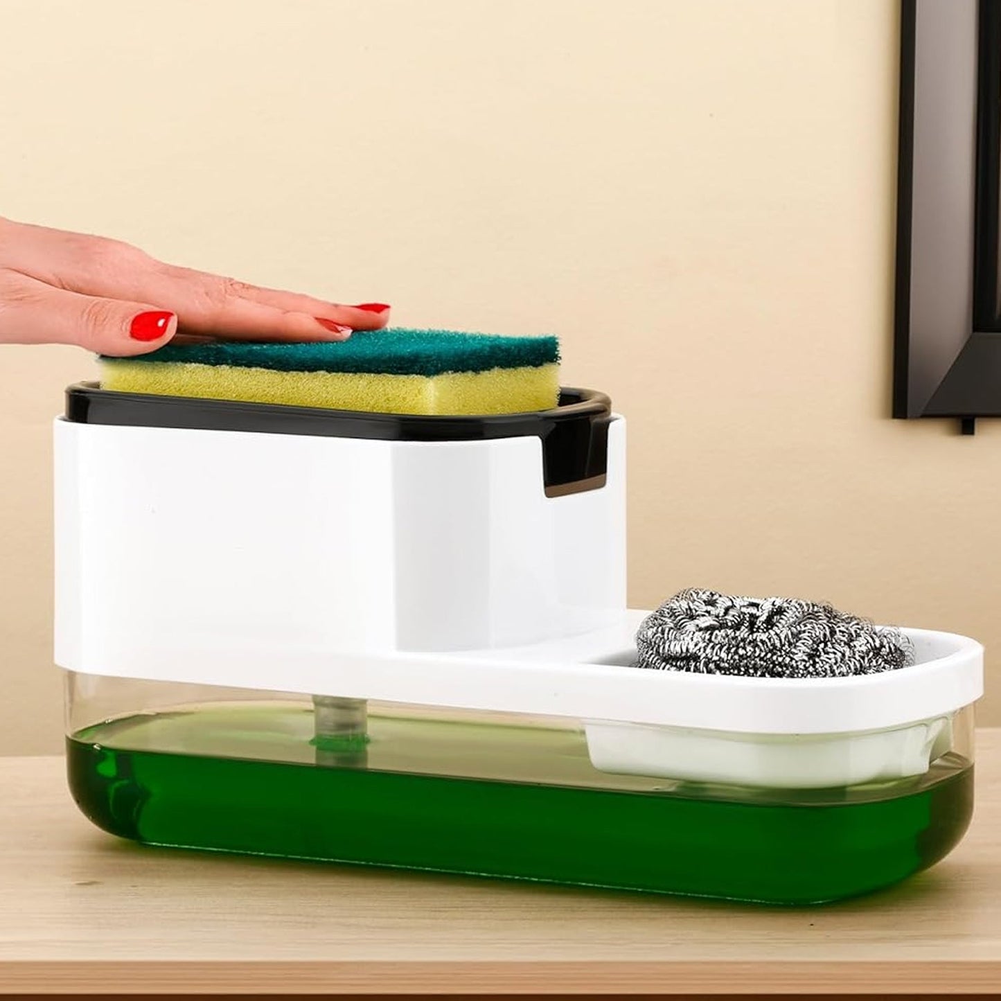 2 in 1 Plastic Dish Soap Liquid Dispenser Sponge Holder ,Sabudani (1 Set)