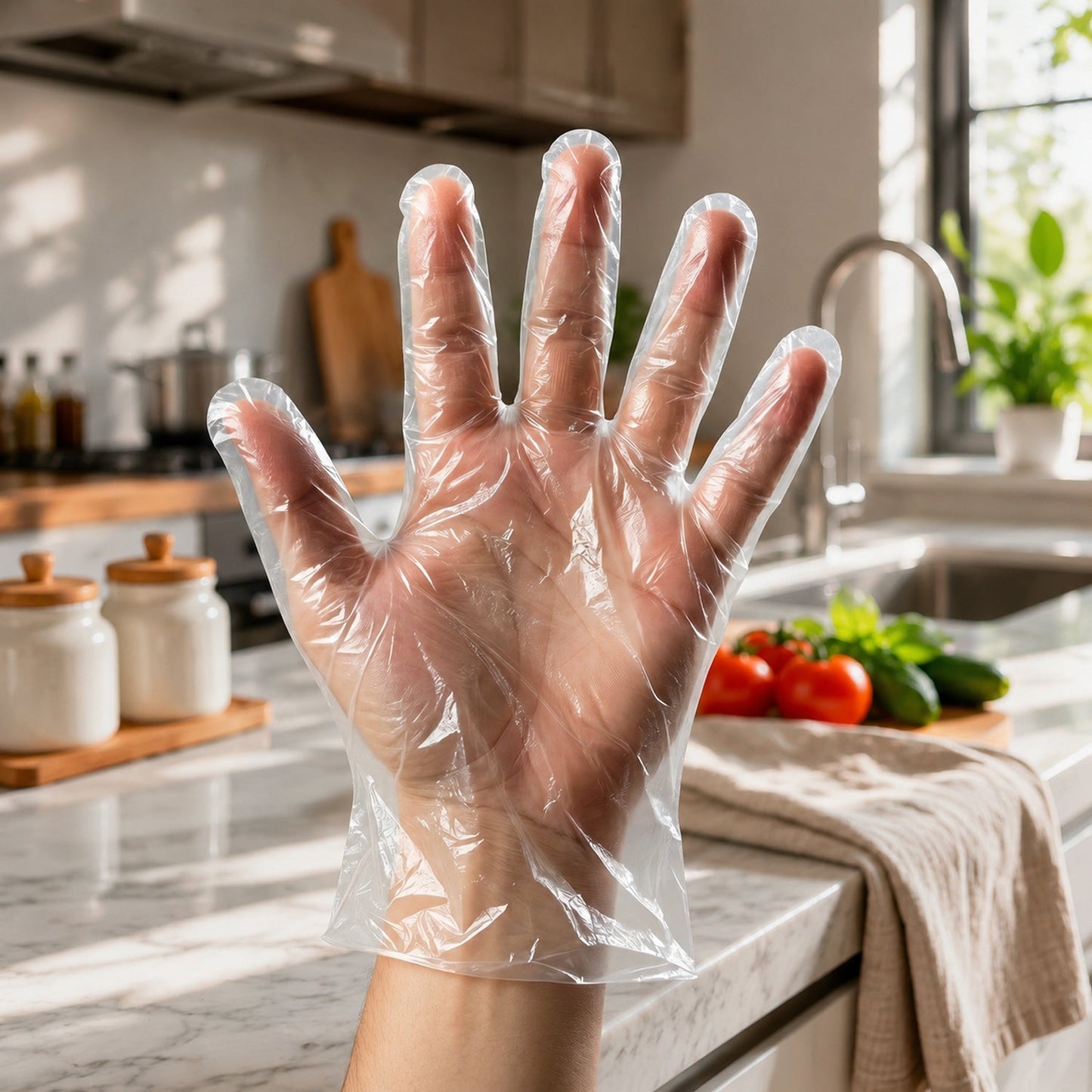 Disposable Clear Plastic Gloves (100 Pc, Medium)