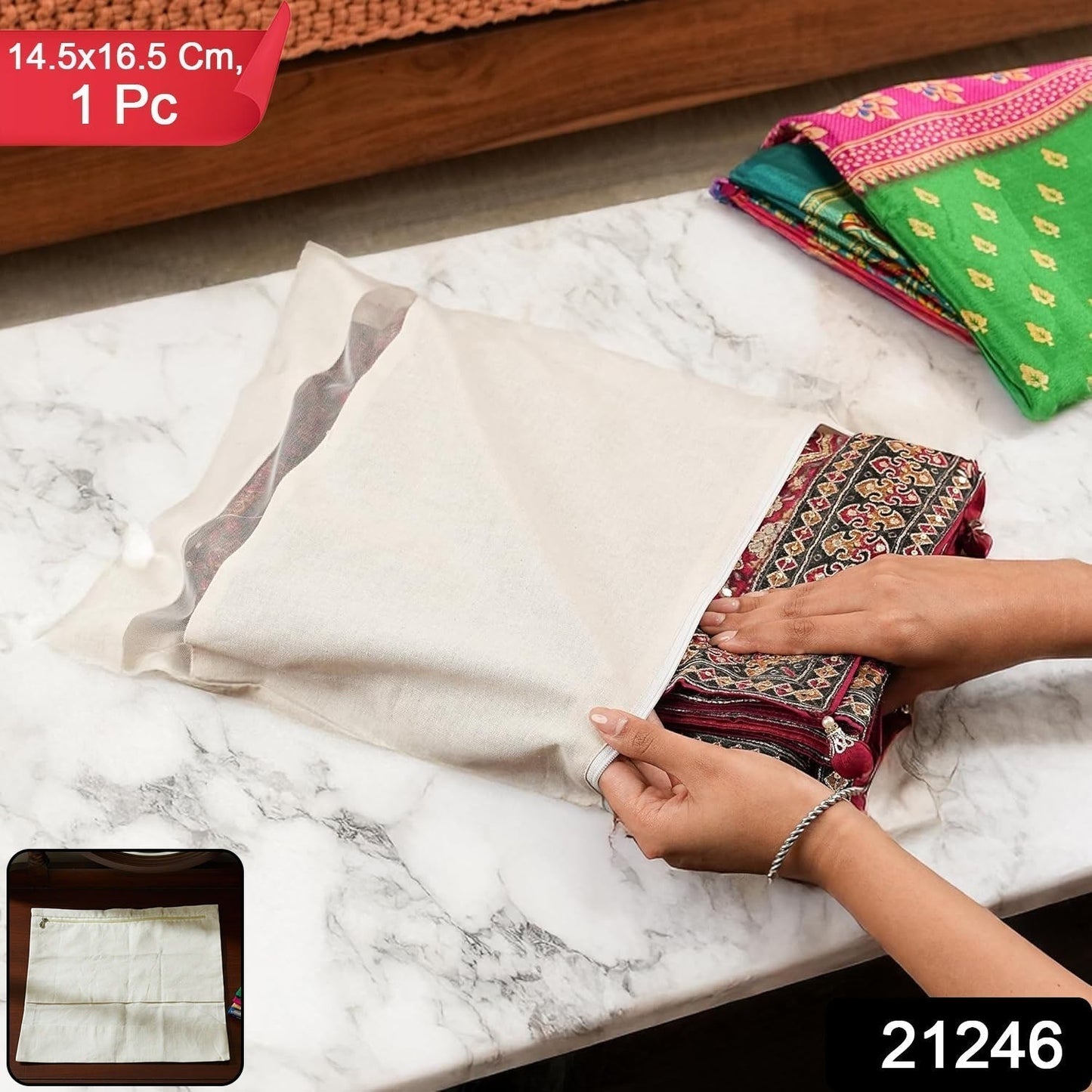 Zip Closure Saree Storage Bag (14.5?16.5 Cm, 1 Pc)