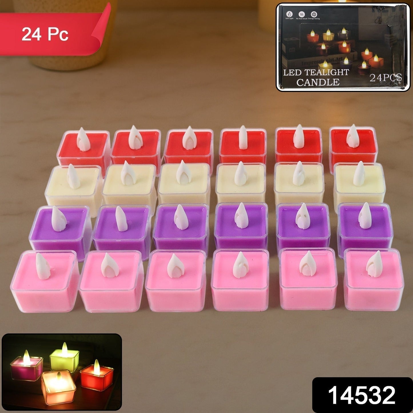 Set of 24 Multi-Color LED Tealight Candles