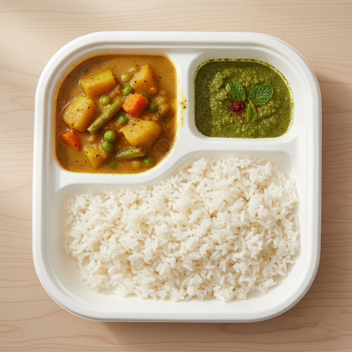 Vegnar Square 3 Compartment Disposable Meal Tray Set (10 Pc)