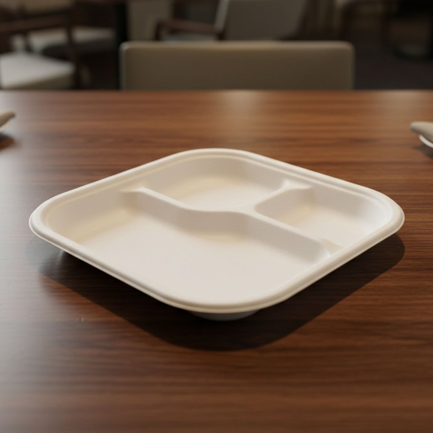 Vegnar Square 3 Compartment Disposable Meal Tray Set (10 Pc)