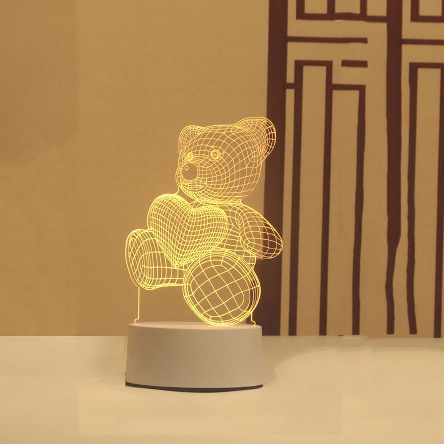 3D Teddy Bear LED Night Lamp with Heart Design (1 Pc)