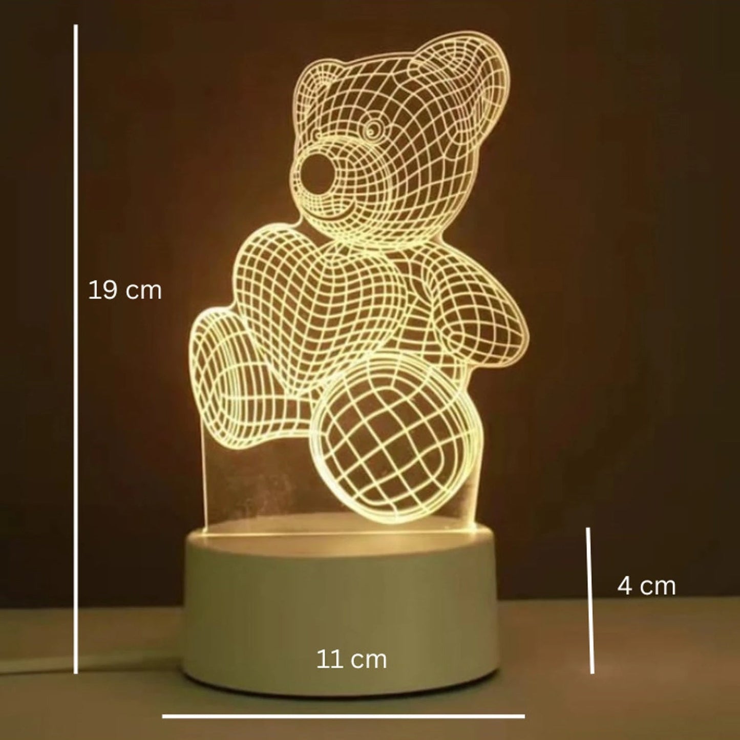 3D Teddy Bear LED Night Lamp with Heart Design (1 Pc)