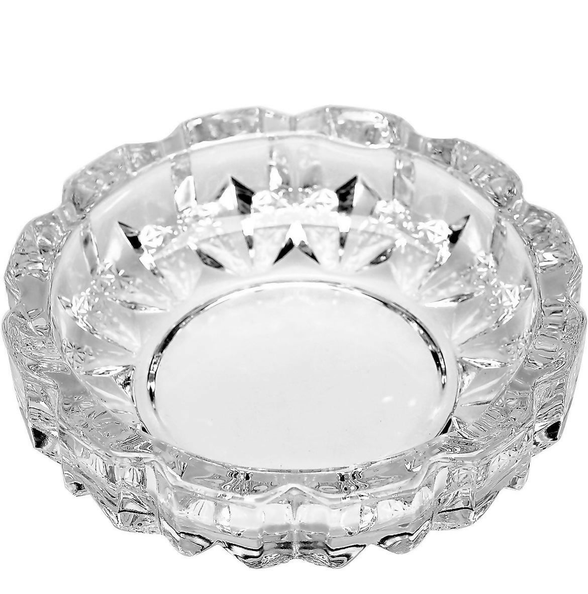 Diamond-Cut Crystal Glass Ashtray for Home, Bar & Office Decor