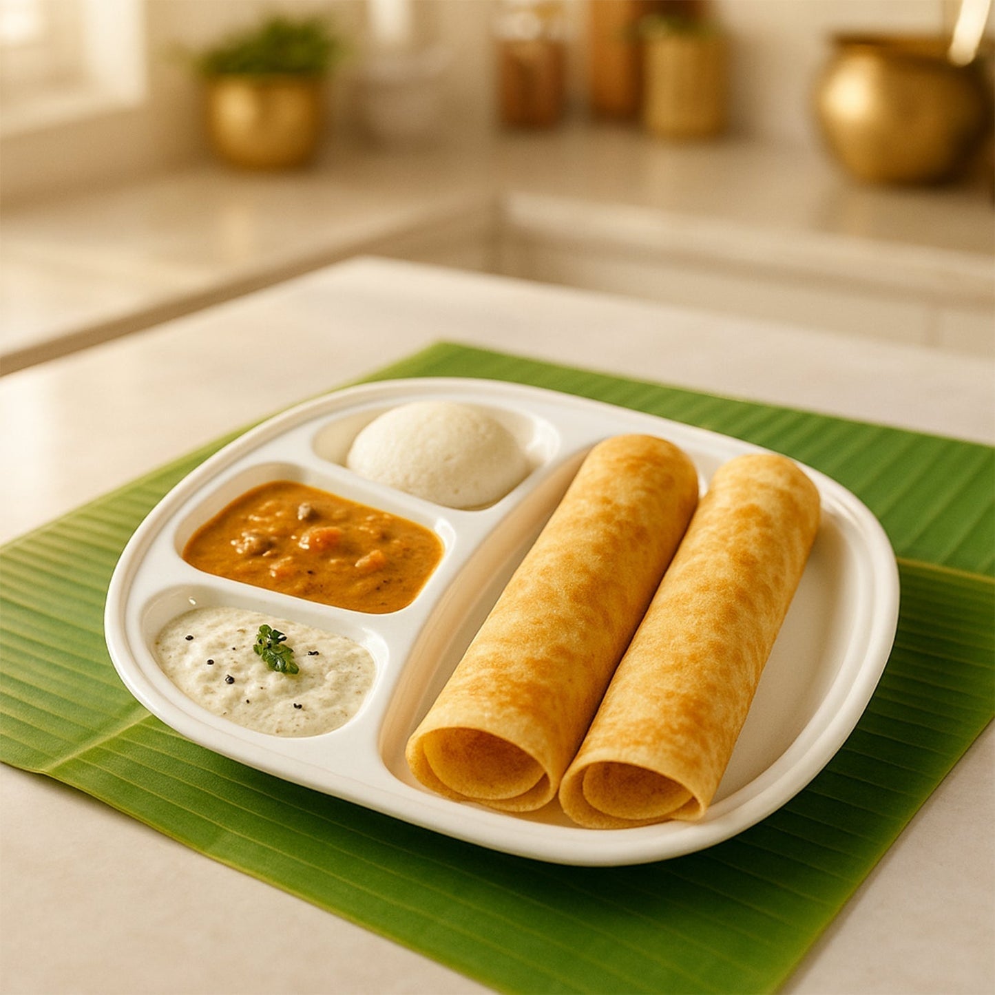 Plastic Large Compartment Dinner Plate / Thali with 4 Sections