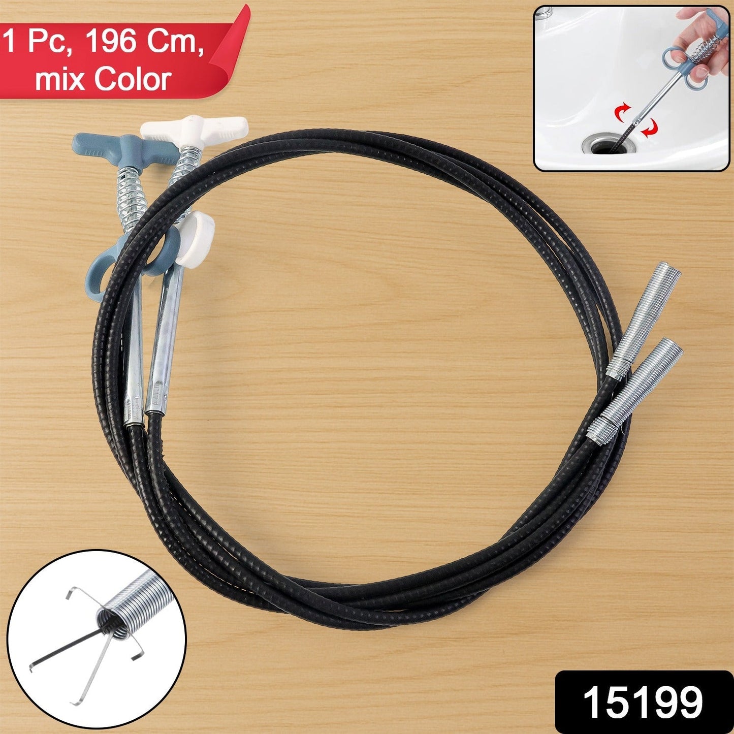 Flexible Spring Drain Cleaning Tool with Hand Grip (1 Pc / 196 Cm)