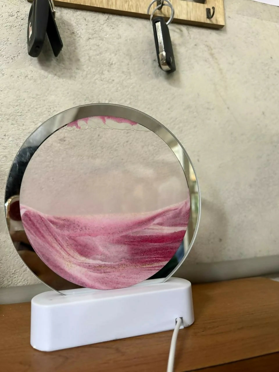Pink Moving Sand Art LED Lamp Round Decorative Ambient Night Light