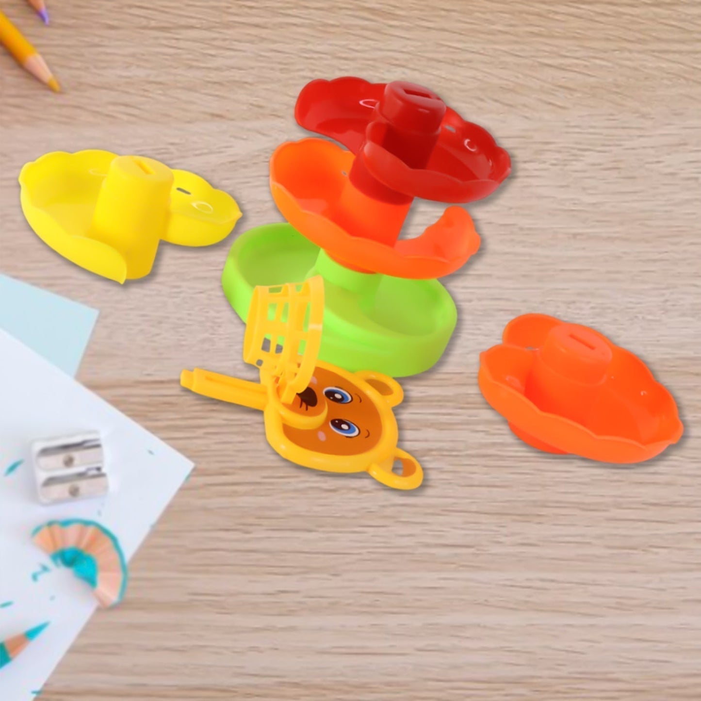 Colorful Bear Face Rolling Ball Drop Tower Toy Set