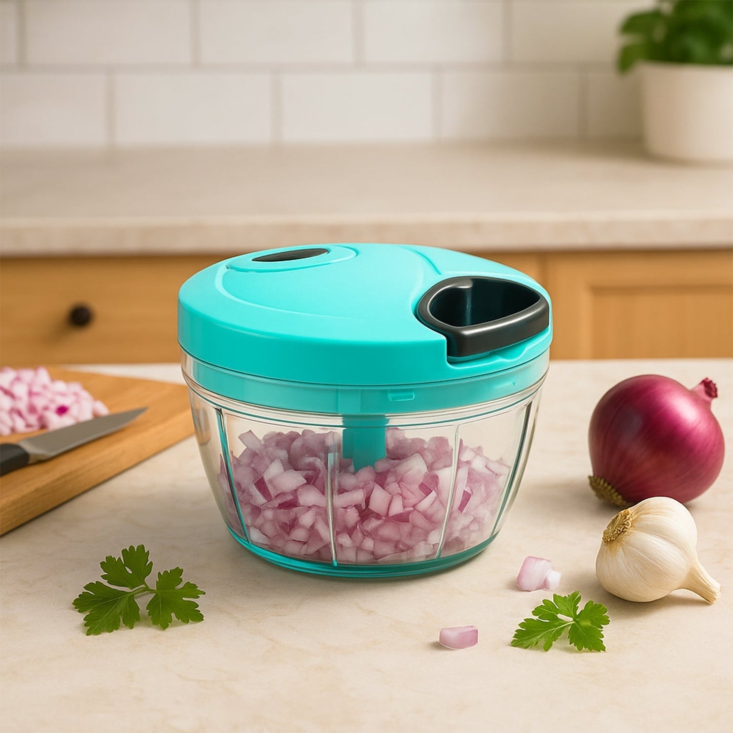 Handy Mini Plastic Vegetable Chopper Cutter, Onion Chopper Vegetables for Kitchen Accessories with 3 Blades