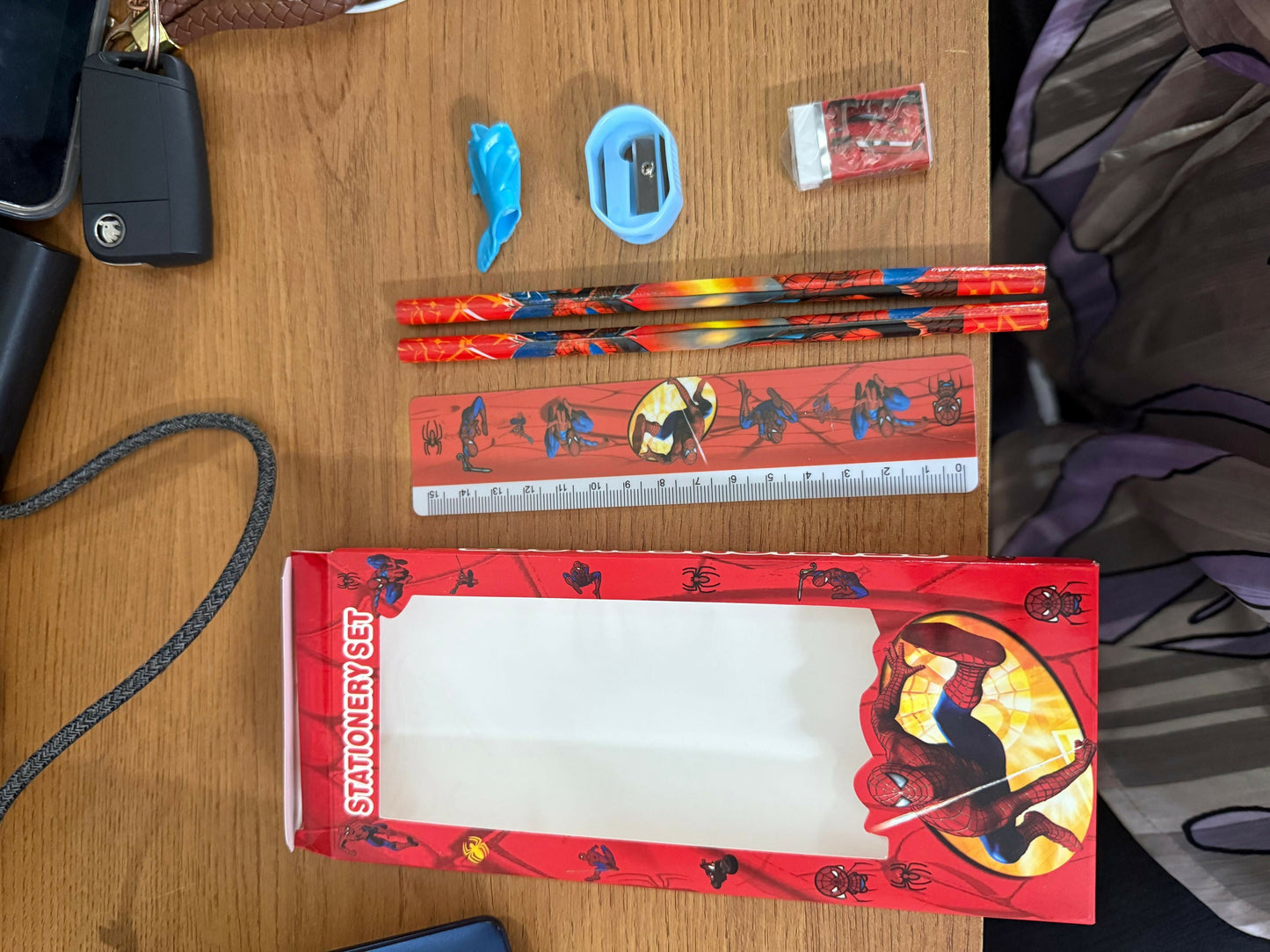 Kids Superhero Stationery Set with 2 Pencils, Ruler, Eraser & Sharpener