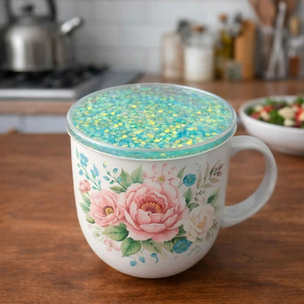 Light Blue Glitter Liquid Coaster Set Decorative Heat Resistant Cup Mat