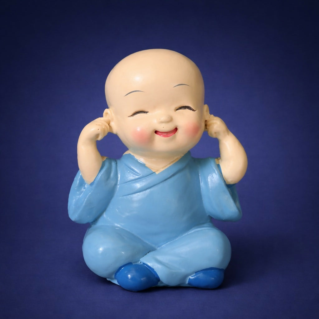 Cute Monk Covering Ears Showpiece Baby Figurine for Desk Decor