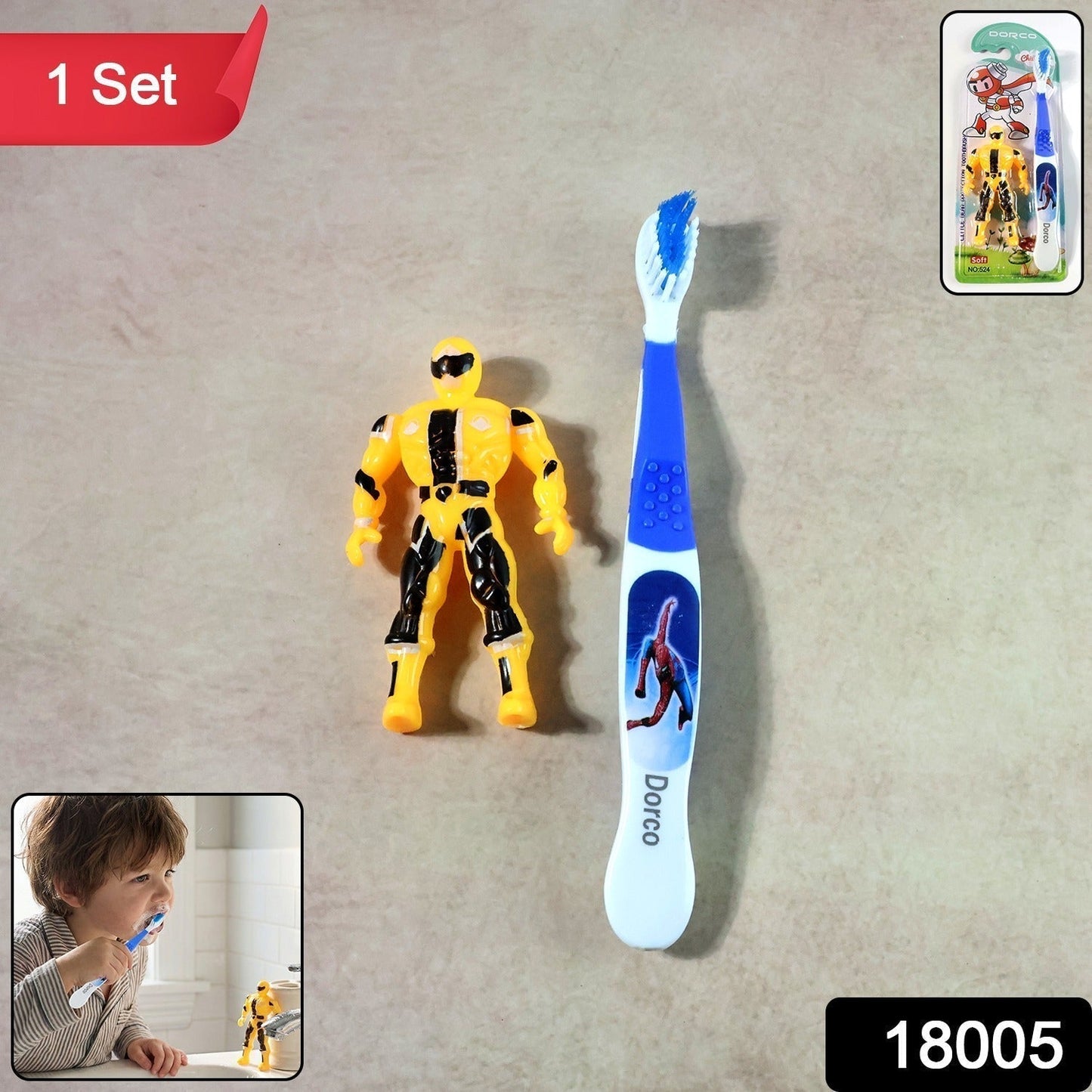 Kids Toothbrush Set with Cartoon Robot Toy