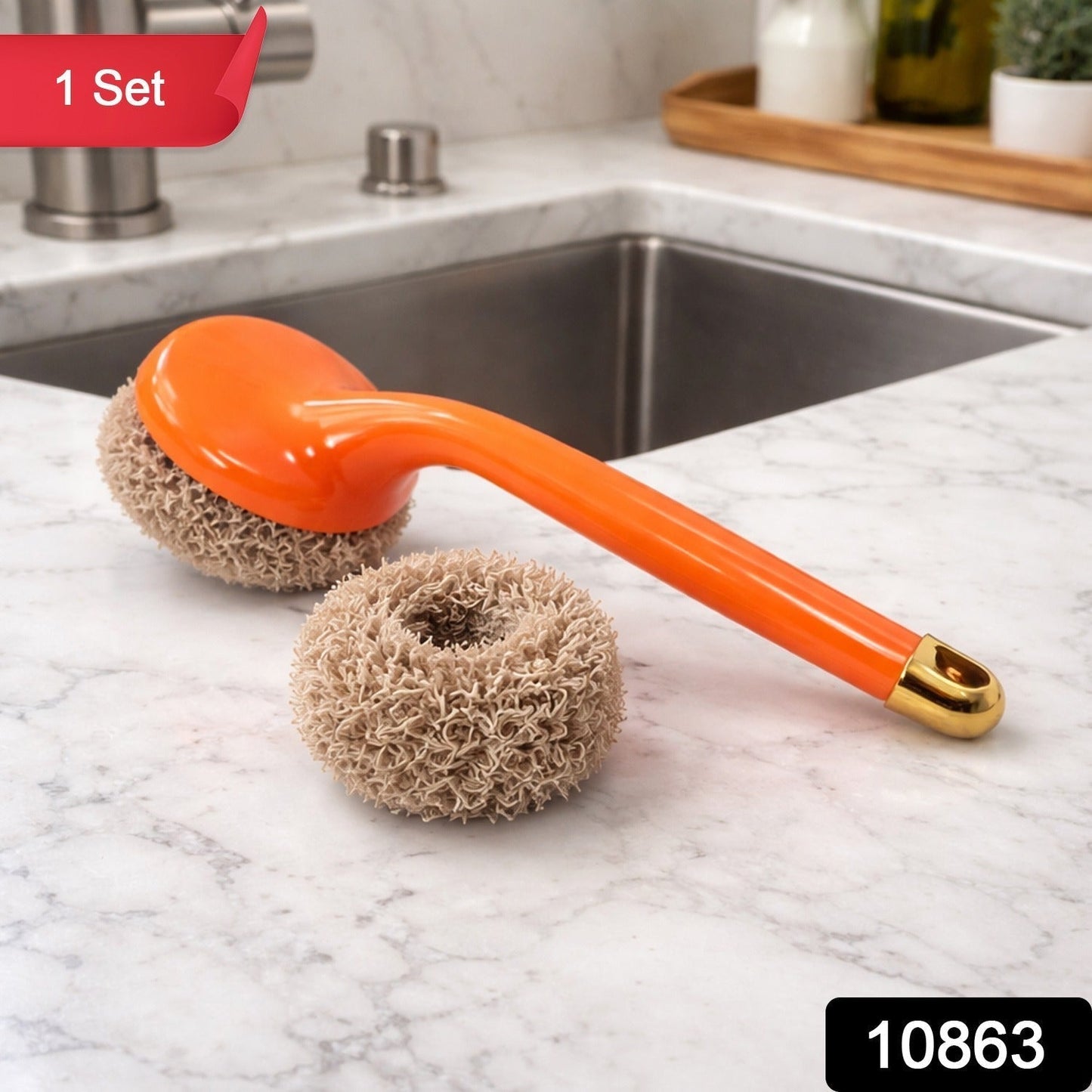 Heavy Duty Cleaning Scrubber Set with Long Handle (1 Set)