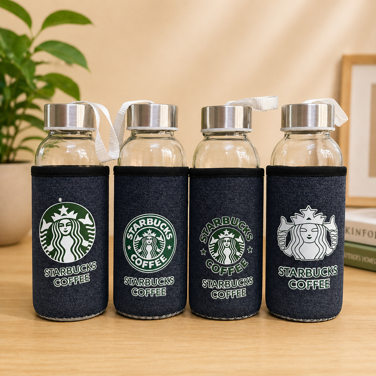 Glass Water Bottle with Sleeve Portable Drink Bottle with Strap (Mix Any One)