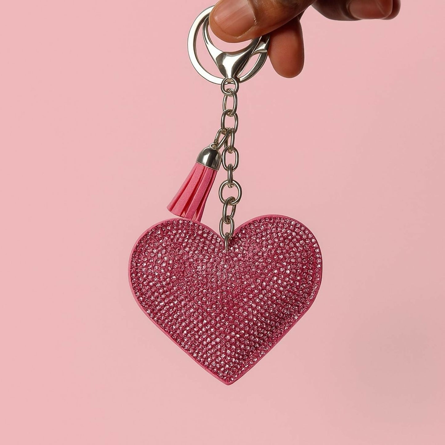 Stylish Leather Strap Analog Watch with Sparkling Heart Keychain